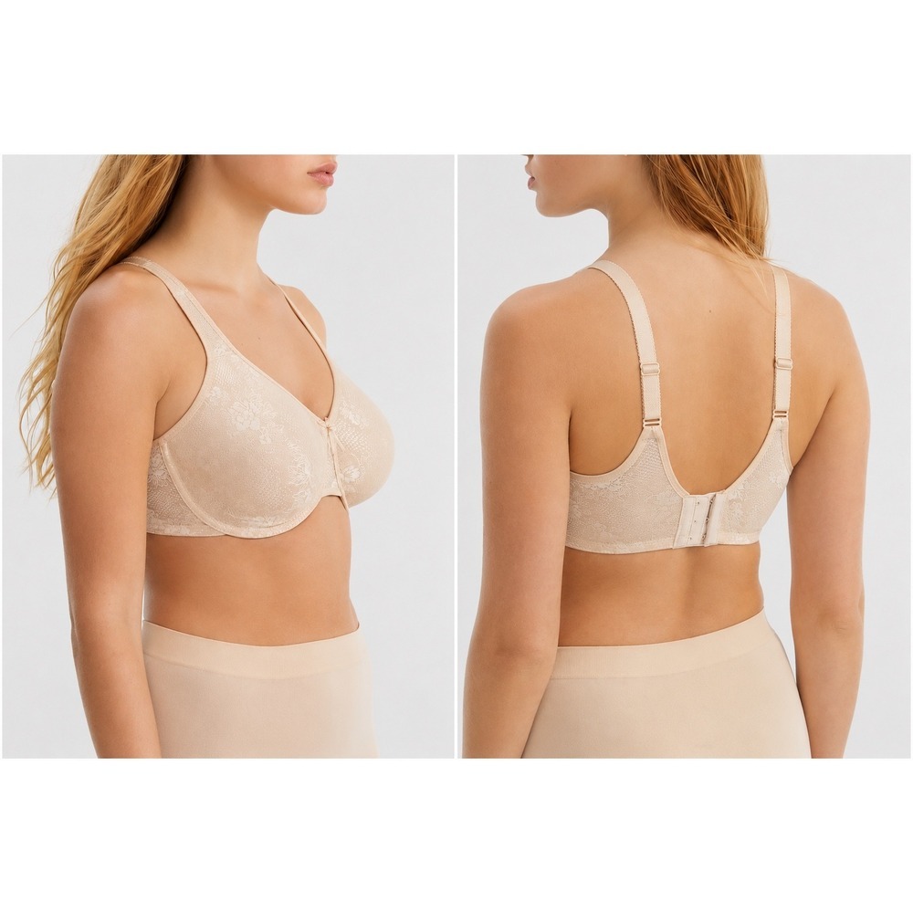 Wacoal Clear and Classic Underwire Bra 855244 Nude Floral Lace Full Coverage 34C